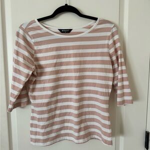 Allegra K Pink and White Striped Tee